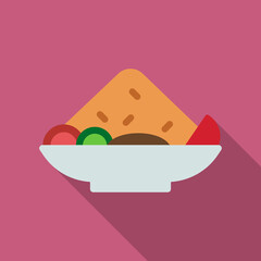 Fried Rice Vector Icon in Flat Style. Nasi goreng is a dish of rice fried in a wok or frying pan and mixed with other ingredients such as eggs, vegetables, seafood, or meat. Vector icon