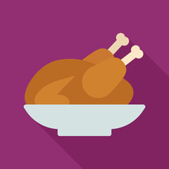 Roasted Chicken Vector Icon in Flat Style. Roast chicken is chicken prepared as food by roasting whether in a home kitchen, over a fire, or with a rotisserie rotary spit. Vector Icon.
