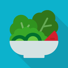Salad Vector Icon in Flat Style. A salad is a healthy organic food consisting of vegetables for the diet or vegetarian. Vector illustration icon can be used for an app, website, or a logo.