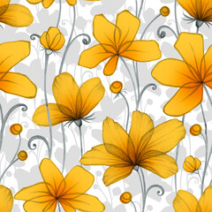 Beautiful hand drawn stylized flowers. Seamless pattern. Floral illustration. Textile. Wallpaper.