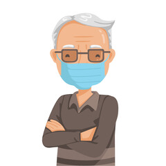 Elderly man mask. Old man's face mask cross one's arm. Character of granddaddy.
