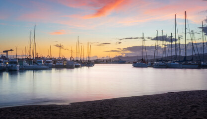 Obraz premium Long exposure photgraphy of an amazing colorful sunset above sea in Costa Brava