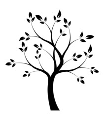 Black tree on white background. Vector illustration.