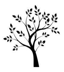 Black tree on white background. Vector illustration.