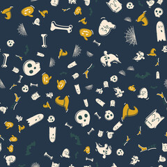 Seamless pattern with halloween elements. Doodles Halloween hand drawn. Happy halloween