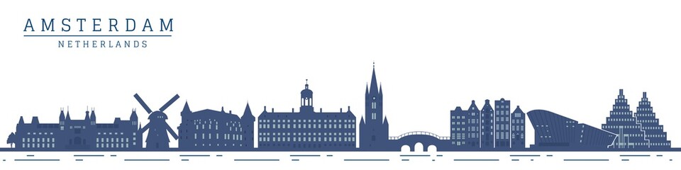 Obraz premium Amsterdam monument buildings city skyline and landmarks vector illustration.