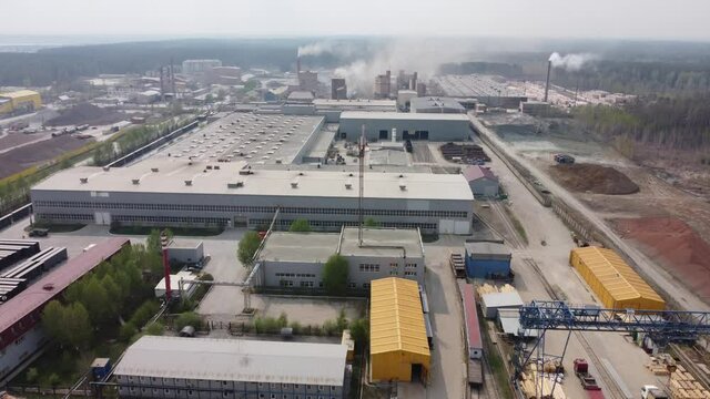 Tyumen, Russia - May 9, 2021: Bird's eye view onto JSC Tyumenstalmost factory