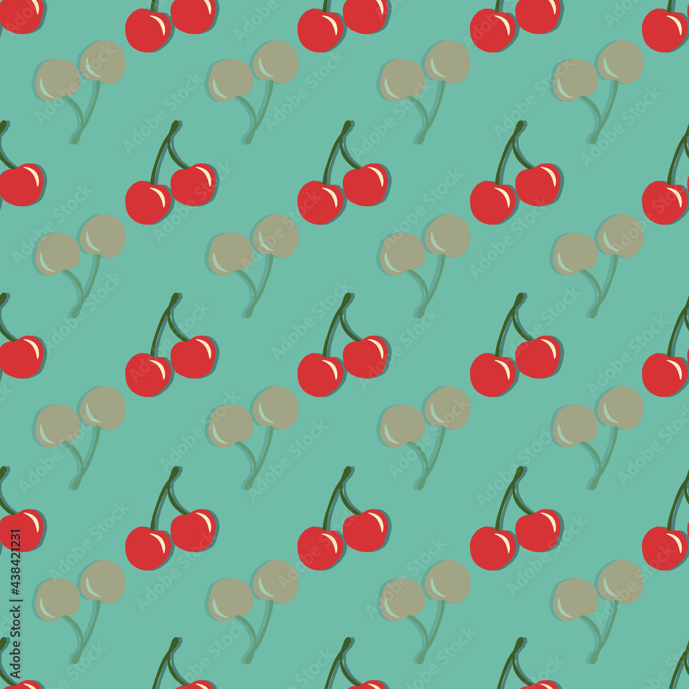 Poster fruity cherries seamless vector repeat pattern print background