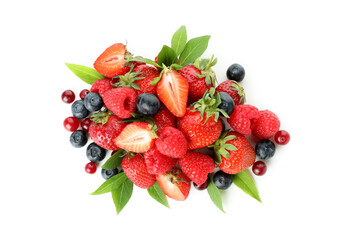 Delicious berry mix isolated on white background