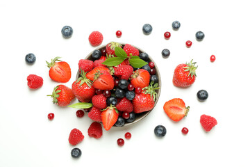 Delicious fresh berry mix on white background