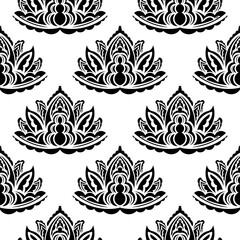 Black and white seamless pattern with luxury, vintage, decorative ornaments. Good for clothing and textiles. Vector illustration.