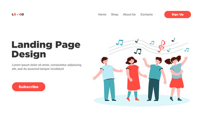 Children singing songs. Choir of boys and girls in church or vocal group in music school. Vector illustration for leisure activities, friendship, music concept