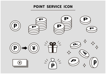 ポイント　ポイ活　お金　アイコン　白黒