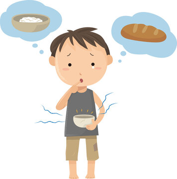 Illustration of a hungry boy, ZERO HUNGER, SDGs