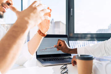 Two businessmen have discussion about the company's income