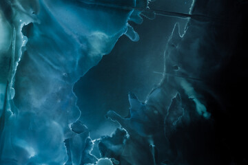 Colorful Acrylic Fluid Backdrop Mixed Effect. Dark Modern Classic Stains Banner Background. Turquoise Textured Gouache Color Flow