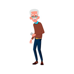 smiling man pensioner walking with cellphone in garden cartoon vector. smiling man pensioner walking with cellphone in garden character. isolated flat cartoon illustration