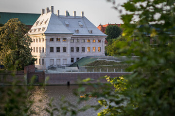 the white building of the archdiocese library in Wrocław in Ostrów Tumski