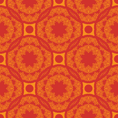 Red-orange seamless pattern with luxury, vintage, decorative ornaments. Good for murals, textiles, and printing. Vector illustration.