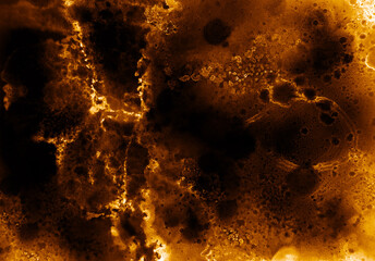 Dark Grunge Wet Resin Flow Mixed Fluid. Orange Colored Classic Background Mixed Fluid Acrylic. Retro Artistic Fluid Marble