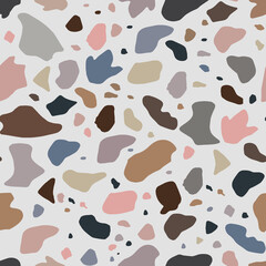  Vector seamless pattern Terrazzo texture classic Italian floor composed of natural stone, granite, quartz, marble, glass concrete, and others object. Vector terrazzo veneration seamless pattern.