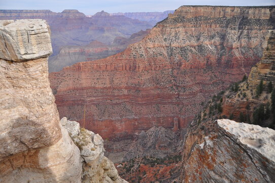 Amazing pan view of Grand Canyon national park, rocks and cliffs in Colorado Plateau, USA