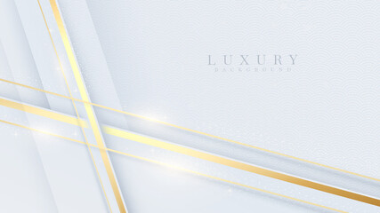 Elegant white shade background with line golden elements. Realistic luxury paper cut style 3d modern concept. vector illustration for design.