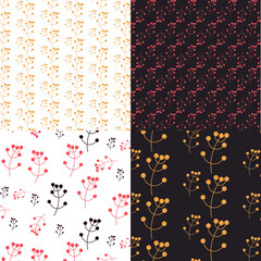 Vector - Set of 4 patterns with branches with leaves