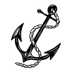 Illustration of ship anchor in monochrome style. Design element for logo, label, sign, emblem, poster. Vector illustration © liubov
