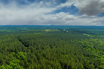 Aerial panoramic view on forest in summer nature between by mountains in Campobello, South Carolina