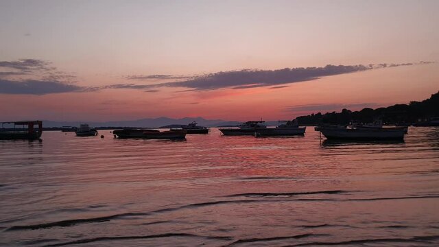 Beautiful sunset view and vivid colors in Waterfront Ildiri, Cesme, Izmir - TURKEY