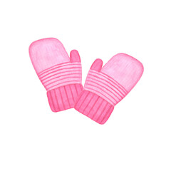 Watercolor illustration christmas mitten. Hand draw New Year clipart. Christmas decorate