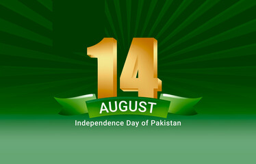 Happy Independence Day of Pakistan. Illustration of holiday 14 August is the day of independence of Pakistan. Symbolic green color flags.
