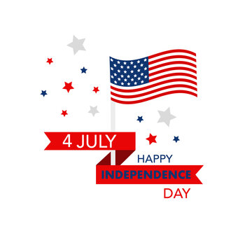 Happy Independence Day - Fourth of July background. Design of the fourth of July. US Independence Day banner with national flag and fireworks. Vector illustration.