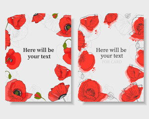 Postcard flowers poppies vector design