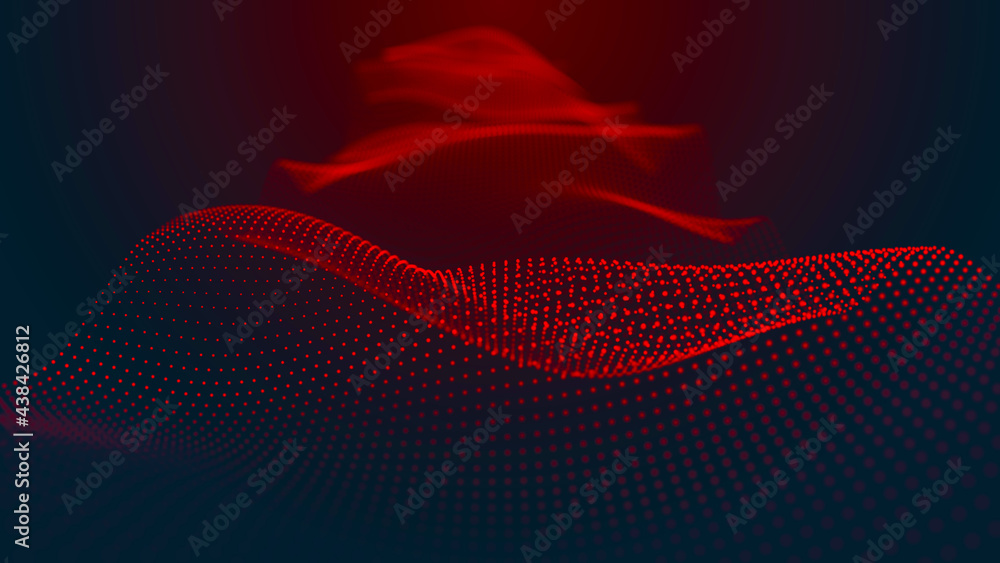 Poster abstract digital background. futuristic wave of dots and weave lines. digital technology. 3d renderi