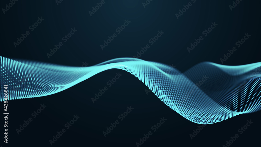Poster abstract digital background. futuristic wave of dots and weave lines. digital technology. 3d renderi