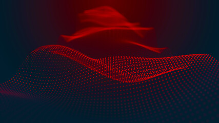 Abstract digital background. Futuristic wave of dots and weave lines. Digital technology. 3d rendering.