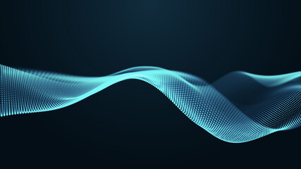 Abstract digital background. Futuristic wave of dots and weave lines. Digital technology. 3d rendering.