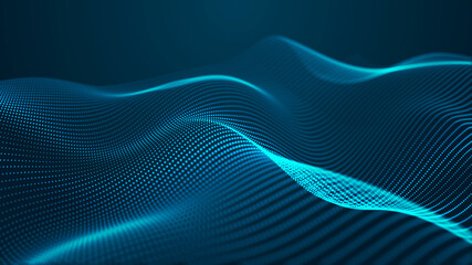 Abstract digital background. Futuristic wave of dots and weave lines. Digital technology. 3d rendering.