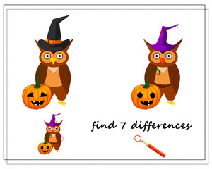 game for kids find the difference Halloween. vector isolated on white background