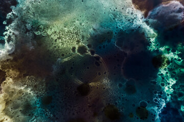 Dark Abstract Gouache Sprays Flyer Template. Gradient Grunge Dyed Surface Dynamic Wallpaper. Black Artistic Wet Resin Hand