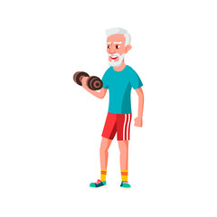 mature age guy make exercise with dumbbells tool in gym cartoon vector. mature age guy make exercise with dumbbells tool in gym character. isolated flat cartoon illustration