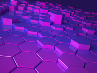 colorful hexagon honeycomb 3d render pattern landscape futuristic cube