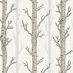 Birch Trunk with Branches Vector Repeat Pattern