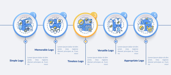 Effective logo design vector infographic template. Timeless logotype presentation outline design elements. Data visualization with 5 steps. Process timeline info chart. Workflow layout with line icons