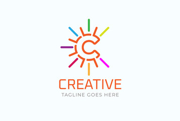 Initial C Logo. letter C with colorful light, Usable for brand and company Logos, Flat Vector Logo Design Template, vector illustration
