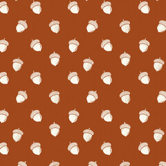 Autumn Acorn Dots Pattern with Orange Textured Background