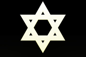 Star of David on black background. Jewish religion symbol. Religious 3d image. 3D illustration