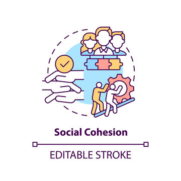 Social Cohesion Concept Icon. Community Development Abstract Idea Thin Line Illustration. Solidarity Among Groups In Society. Working Together. Vector Isolated Outline Color Drawing. Editable Stroke